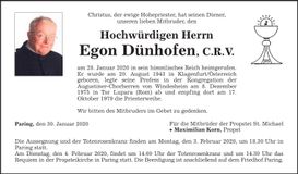 Traueranzeige Egon Dünhofen
