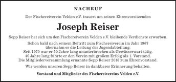 Traueranzeige Joseph Reiser