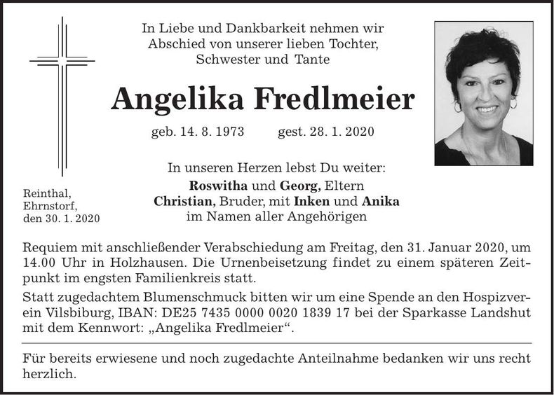 Traueranzeige Angelika Fredlmeier