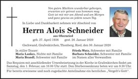 Traueranzeige Alois Schneider
