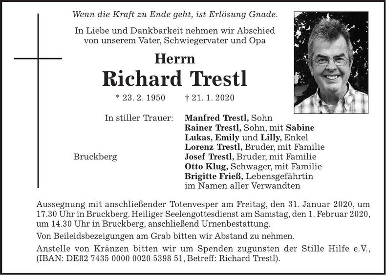 Traueranzeige Richard Trestl