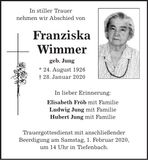 Traueranzeige Franziska Wimmer