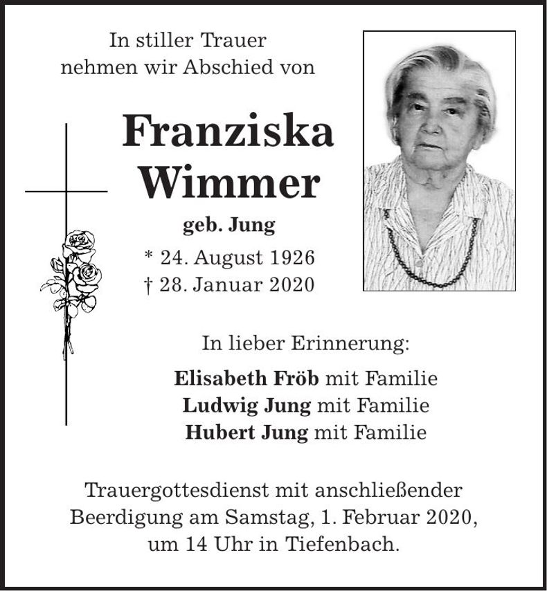Traueranzeige Franziska Wimmer