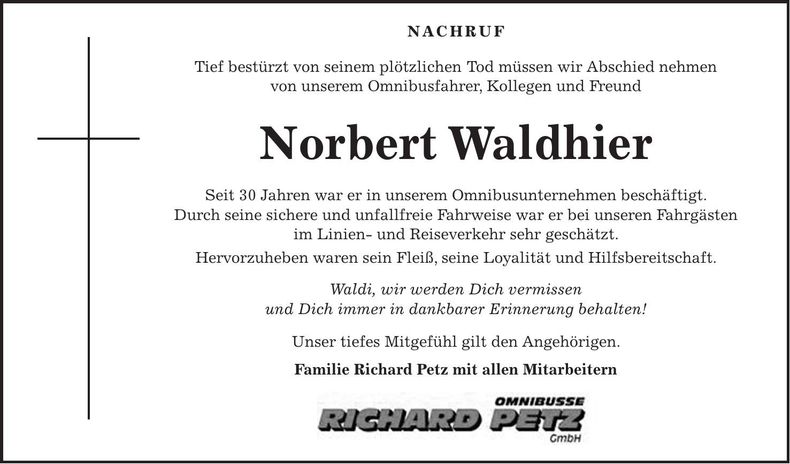 Traueranzeige Norbert Waldhier