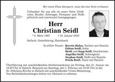 Traueranzeige Christian Seidl
