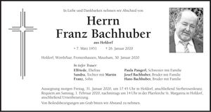 Traueranzeige Franz Bachhuber