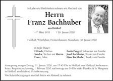 Traueranzeige Franz Bachhuber