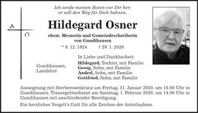 Traueranzeige Hildegard Osner