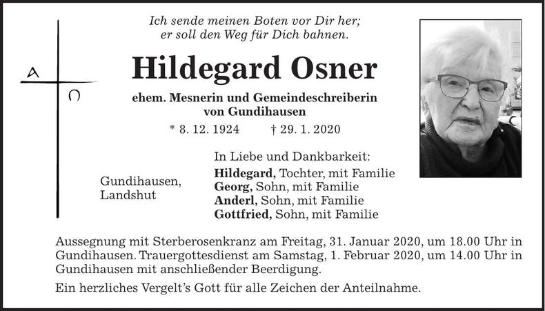 Traueranzeige Hildegard Osner