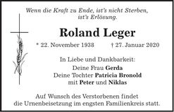 Traueranzeige Roland Leger