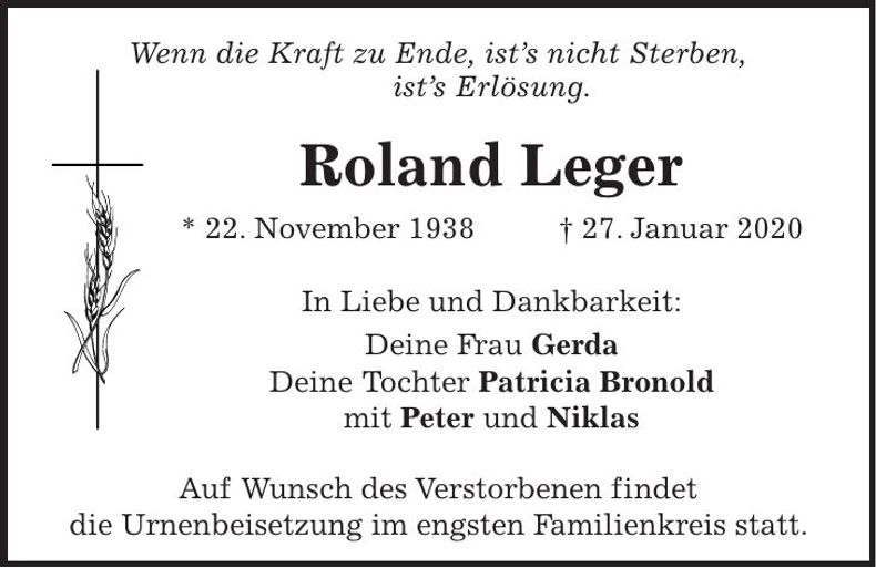 Traueranzeige Roland Leger