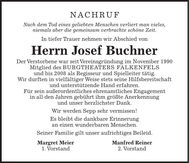 Traueranzeige Josef Buchner