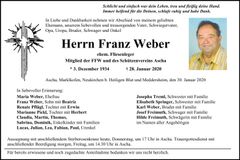 Traueranzeige Franz Weber