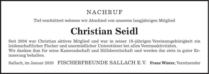 Traueranzeige Christian Seidl
