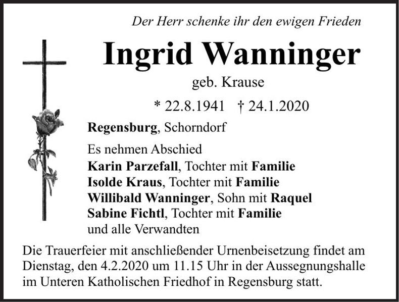 Traueranzeige Ingrid Wanninger