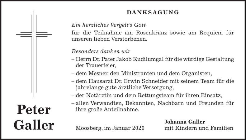 Traueranzeige Peter Galler