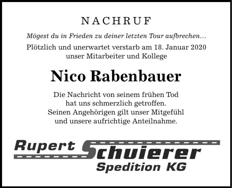 Traueranzeige Nico Rabenbauer