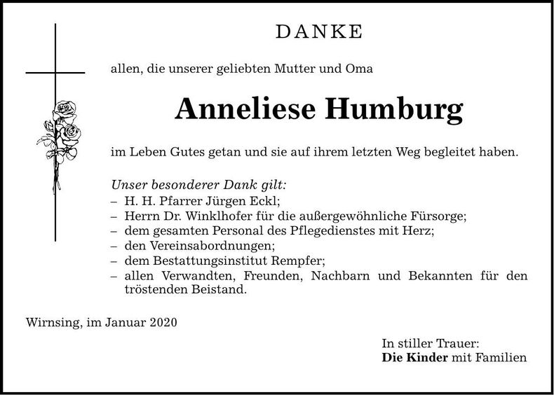 Traueranzeige Anneliese Humburg