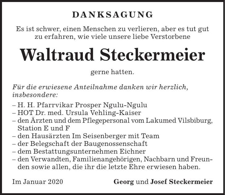 Traueranzeige Waltraud Steckermeier