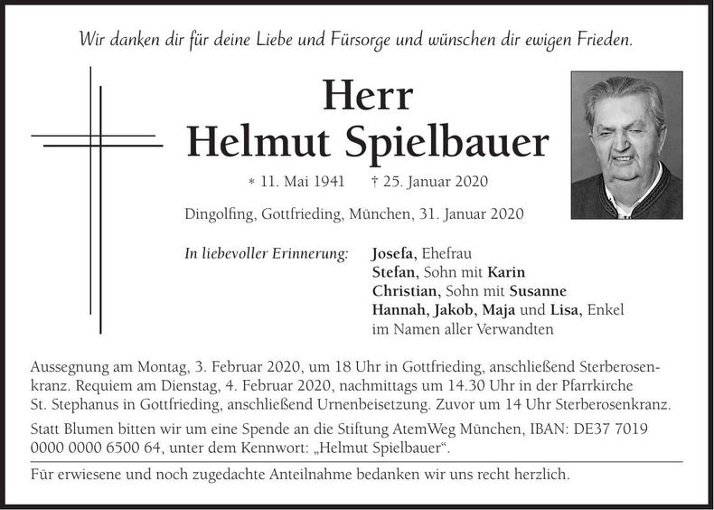 Traueranzeige Helmut Spielbauer