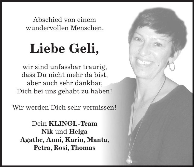 Traueranzeige Geli Fredlmeier