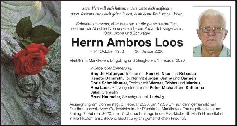 Traueranzeige Ambros Loos