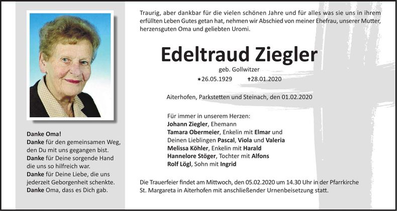 Traueranzeige Edeltraud Ziegler