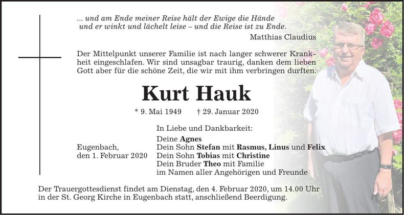Traueranzeige Kurt Hauk