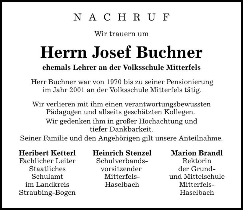 Traueranzeige Josef Buchner