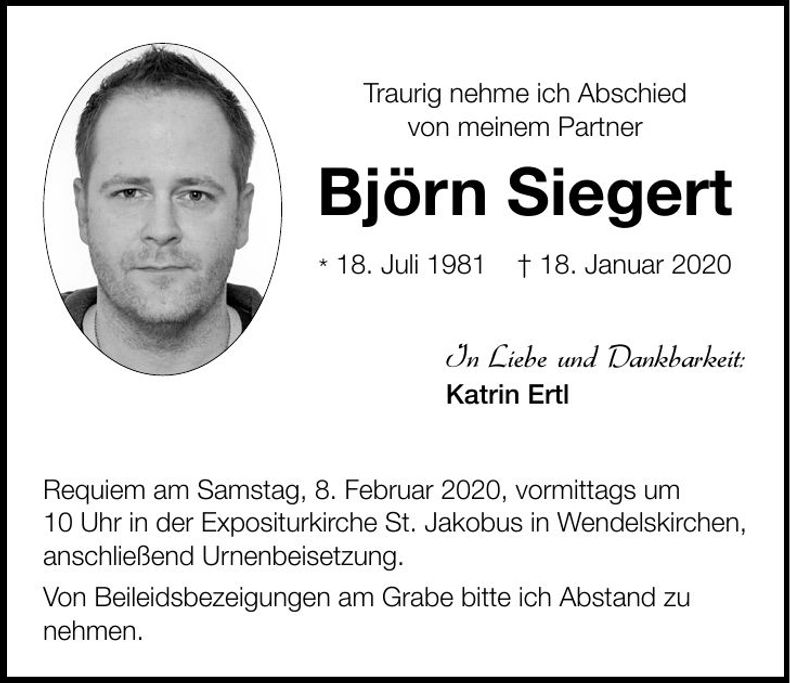 Traueranzeige Björn Siegert