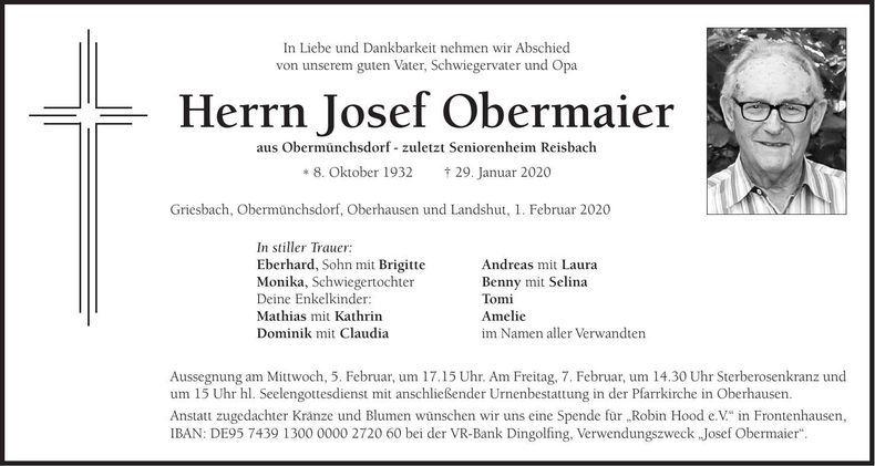 Traueranzeige Josef Obermaier
