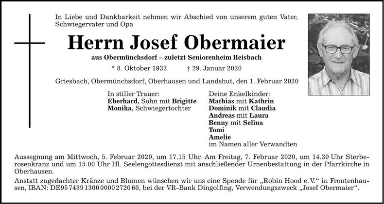 Traueranzeige Josef Obermaier