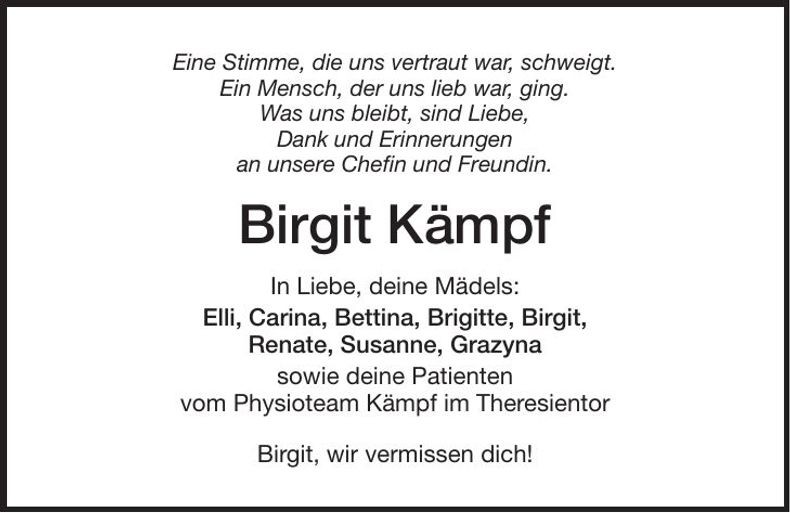 Traueranzeige Birgit Kämpf