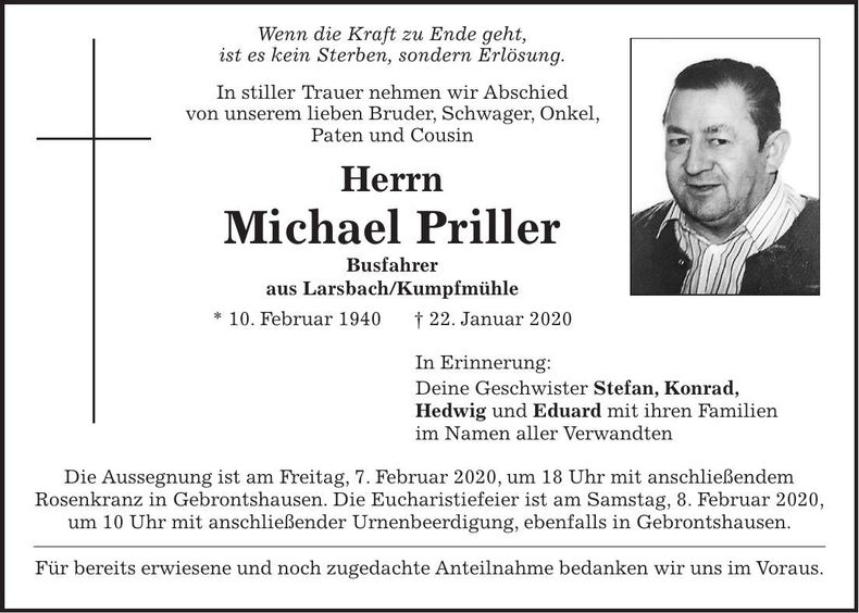 Traueranzeige Michael Priller