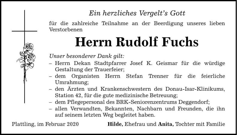 Traueranzeige Rudolf Fuchs