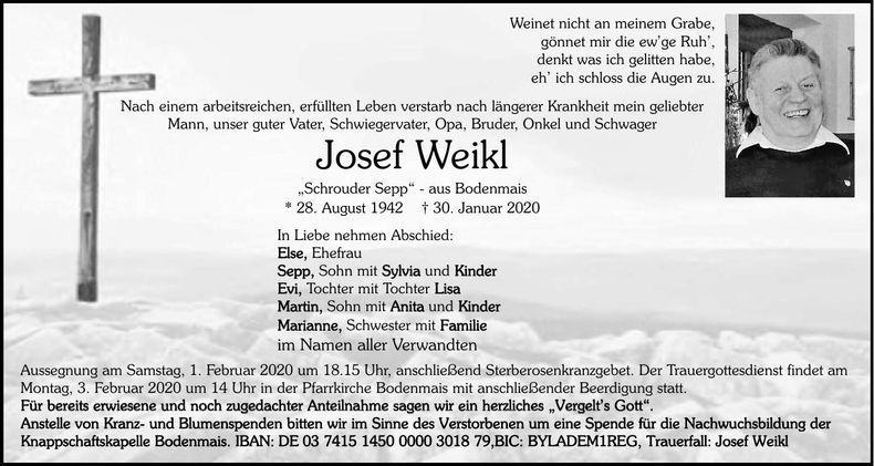 Traueranzeige Josef Weikl
