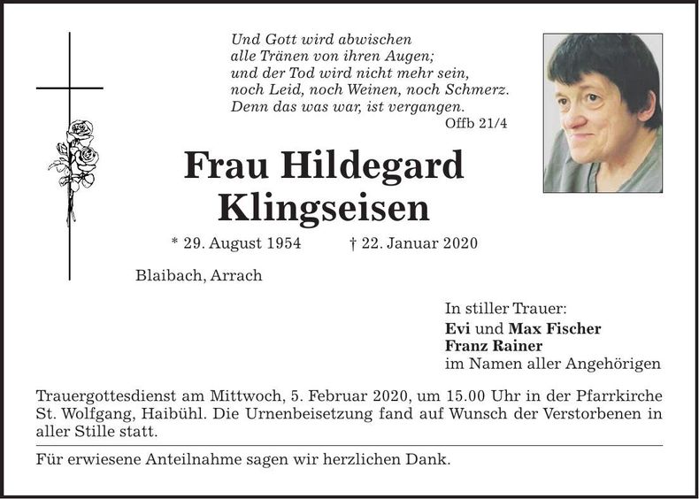 Traueranzeige Hildegard Klingseisen