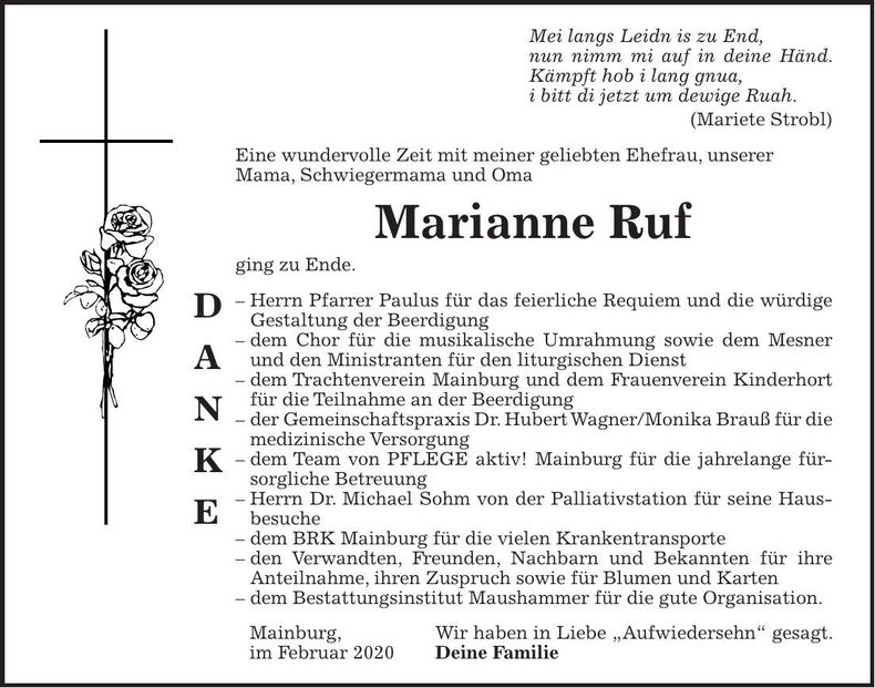 Traueranzeige Mariann Ruf