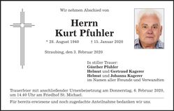 Traueranzeige Kurt Pfuhler