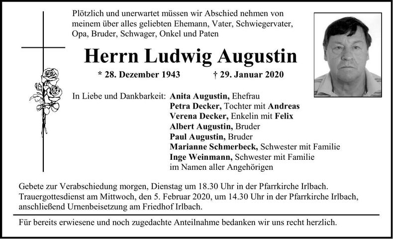 Traueranzeige Ludwig Augustin