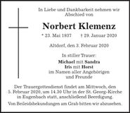 Traueranzeige Norbert Klemenz