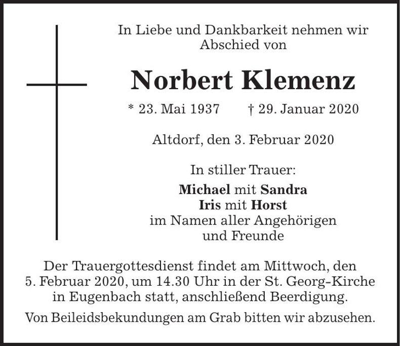 Traueranzeige Norbert Klemenz