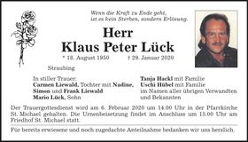 Traueranzeige Klaus Peter Lück