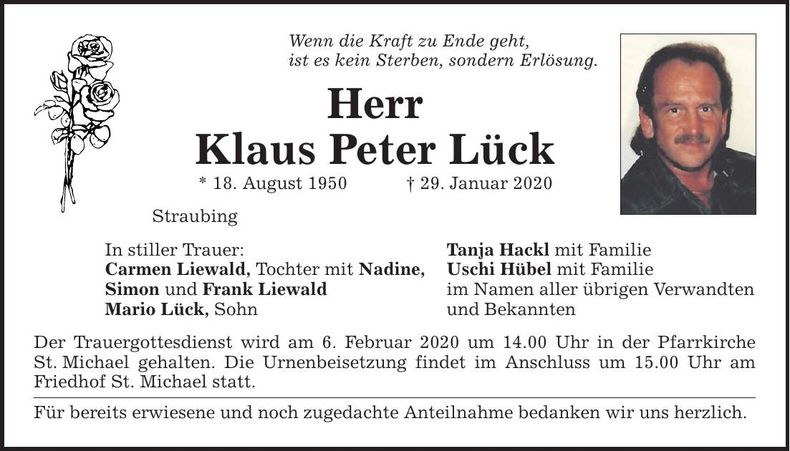 Traueranzeige Klaus Peter Lück