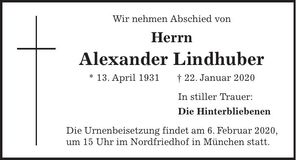 Traueranzeige Alexander Linhuber