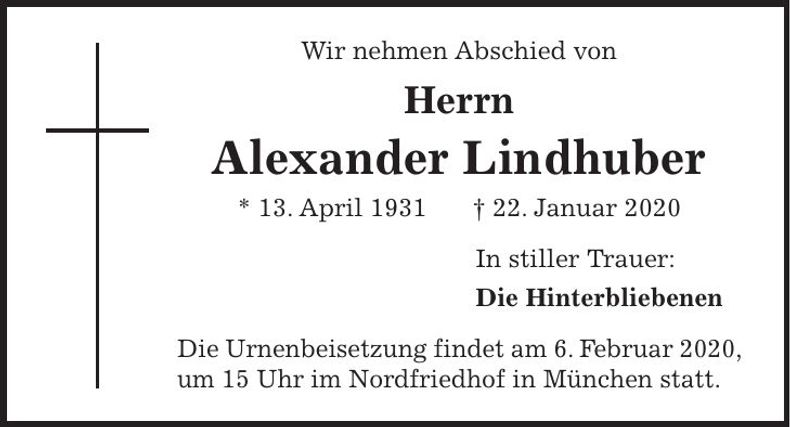Traueranzeige Alexander Linhuber