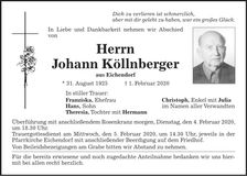 Traueranzeige Johann Köllnberger