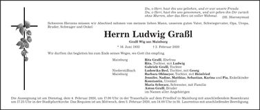 Traueranzeige Ludwig Graßl