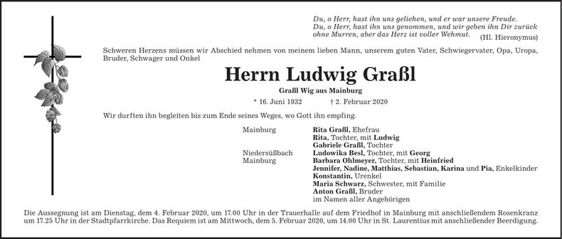 Traueranzeige Ludwig Graßl
