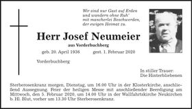 Traueranzeige Josef Neumeier